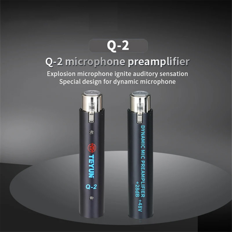 TEYUN Q2 microfono preamplificatore dinamico 28Db guadagno amplificatore Mic dinamico 48V struttura metallica Q-2 per Live