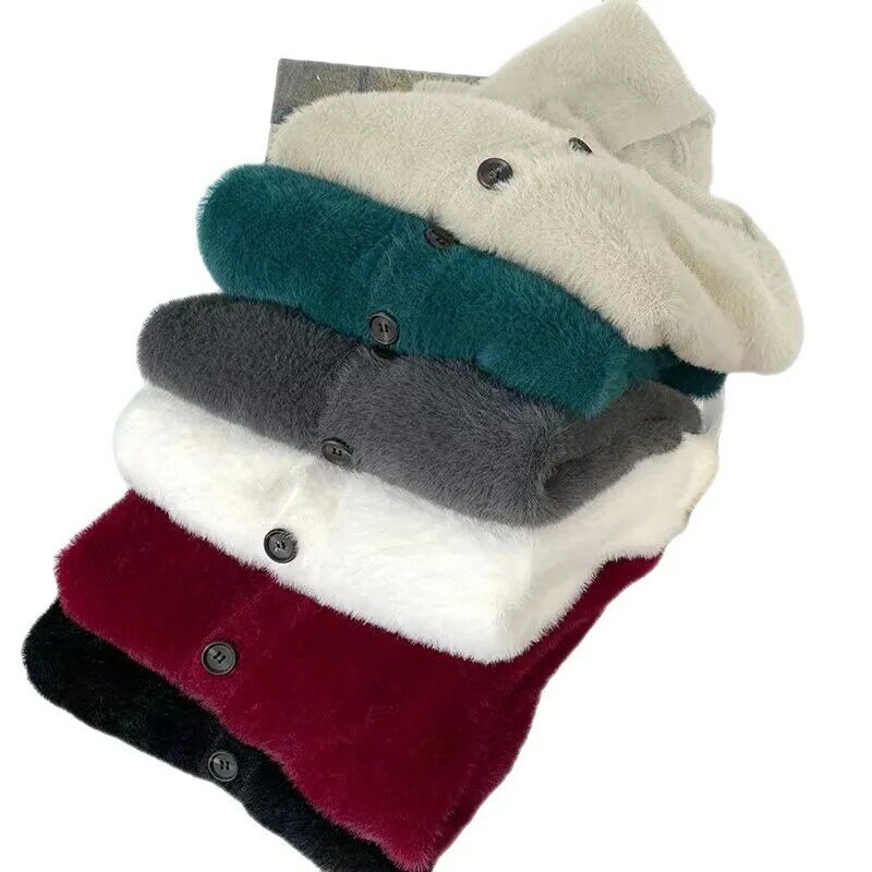 Cárdigan de punto grande informal para mujer, suéter suelto de lana de visón de imitación, mangas farol, estilo perezoso, Otoño, 2023