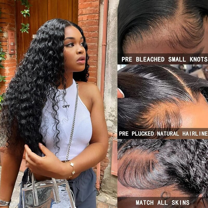 Deep Wave 13x6 HD Lace Front Human Hair Wig Curly 13x4 HD Transparent Lace Frontal Wigs 30 40 Inch For Black Women Wet And Wavy