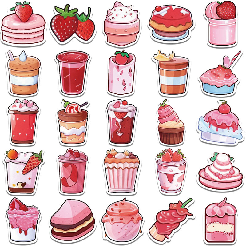 10/30/50Pcs Kawaii Cartoon Pink Food Graffiti Stickers Suitcases Laptops Phones Guitars Water Cup Kids Stationery Stickers
