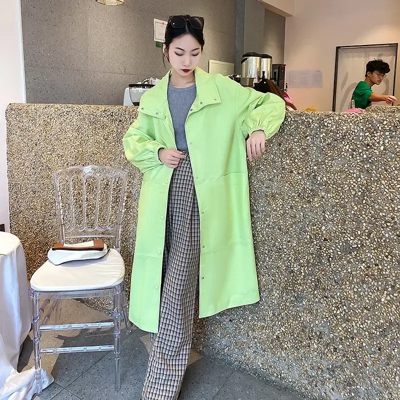 Takiyane – veste longue en cuir véritable pour femme, Trench-Coat coupe-vent en peau de mouton véritable, printemps-automne 2023