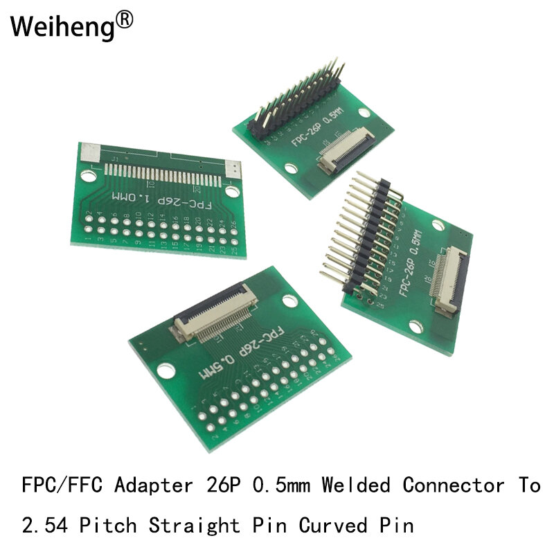 Fpc/ffc 26p flexível cabo adaptador placa dupla-face 0.5mm a 2.54mm reta curva agulha