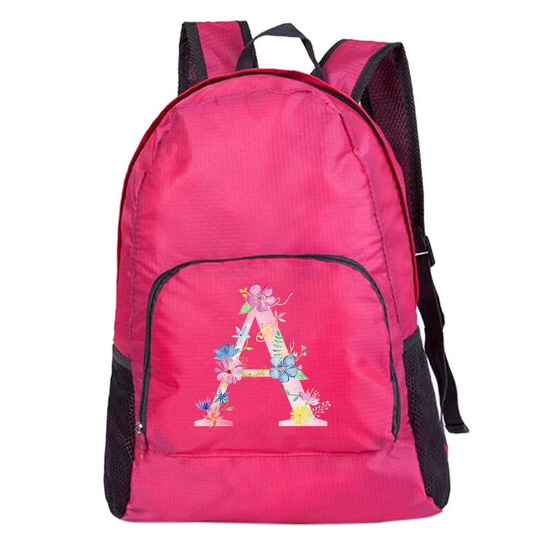 Unisex Lightweight Outdoor Backpack Pink Letter Print Folding Backpack Travel Hiking Cycling Daypack Bag Leisure Sport Daypack