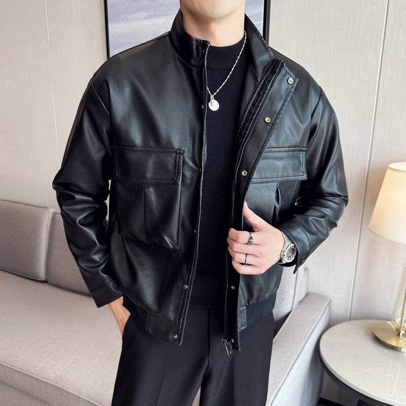MaiDangDi Jacket Men Autumn and Winter Leather Jacket Men's New Popular American Slim Fit Thin Trendy Motorcycle Clothing Trend