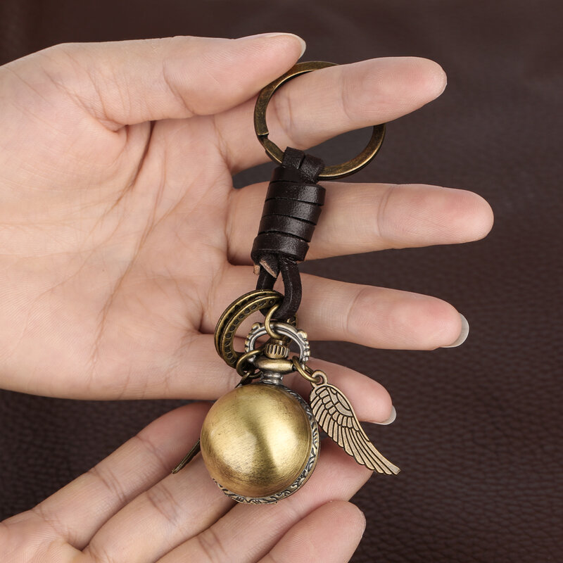 Bronze Cute Ball Shaped Quartz Keychain Pocket Watch Árabe Numerais Dial Pequeno Pingente Pocket Clock Crianças Homens Mulheres