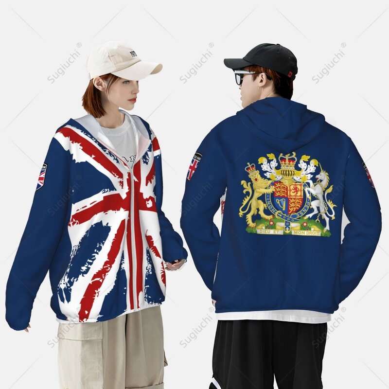 United Kingdom Flag Sun Protection Hoodie Sunscreen Clothes Fishing Cycling Running Quick Dry Long Sleeve With Zipper Polyester
