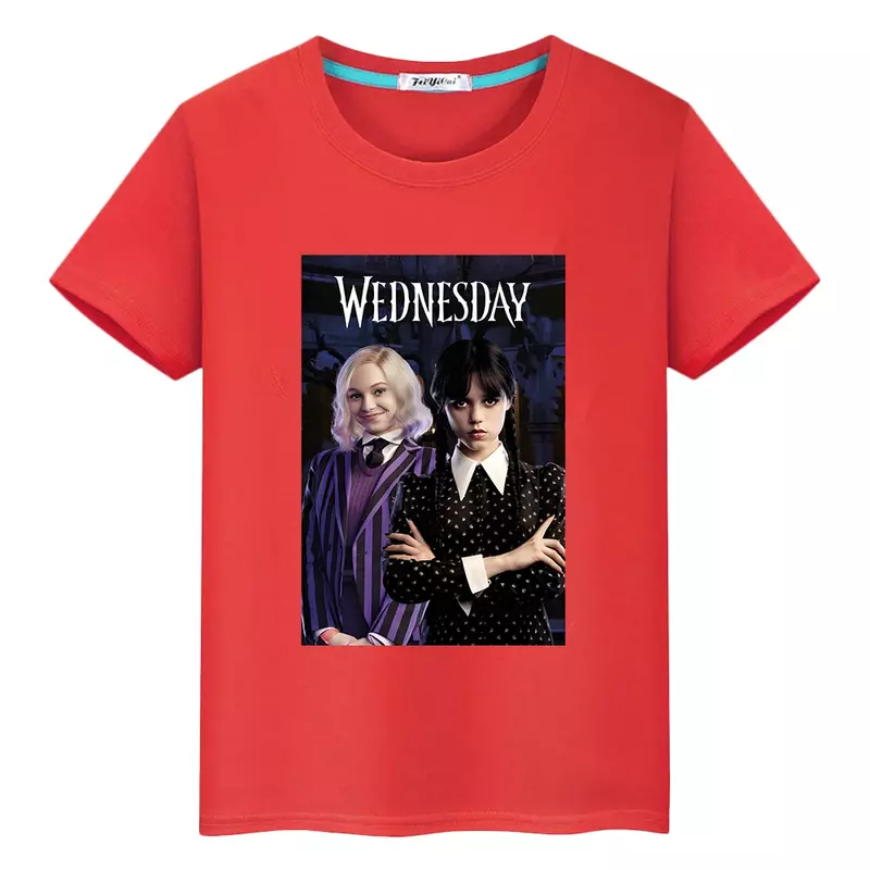 Wednesday Addams Family kids T-shirt Casual Tops Print Short Anime Tees boys girl clothes y2k Kawaii Summer Children clothing