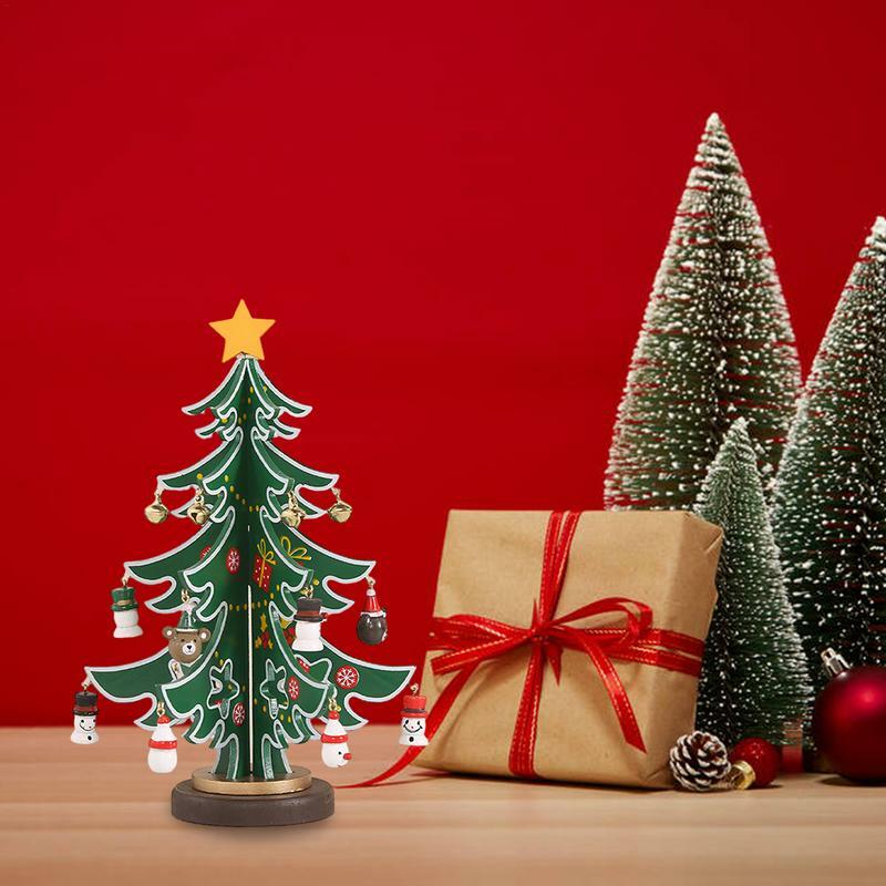 ミニ木製デスクトップクリスマスアドベントカレンダー、カウントダウンカレンダー、ツリーとペンダントキット、子供向けクリスマスギフト