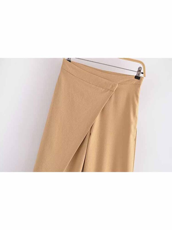 Pantalon en lin mélangé pour femmes, style écharpe enveloppée, pantalon à jambes larges, taille haute rétro, pantalon boutonné, décontracté, nouvelle mode, 2024