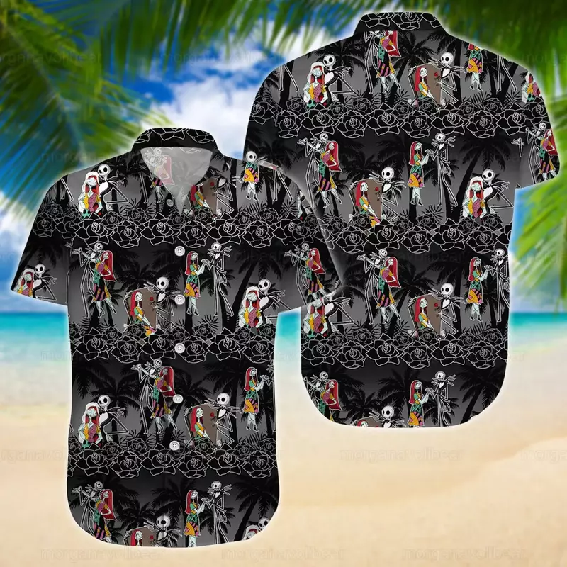 Гавайская рубашка с коротким рукавом и пуговицами, с принтом Джека Скеллингтона