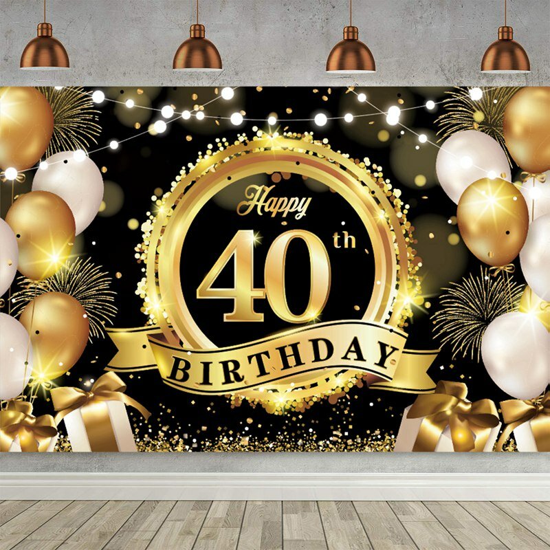 Feliz 40th Birthday Backdrop, Banner de fundo para homem e mulher, cortina de porta de balão, aniversário de 40 anos
