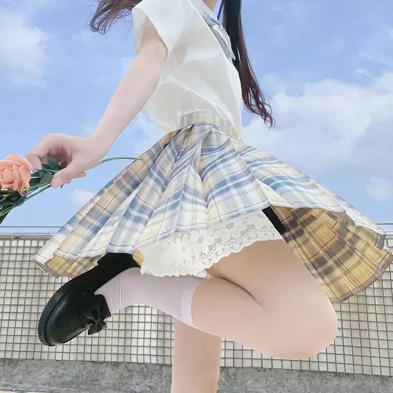 Jk-uniforme escolar para niña, conjunto de Falda plisada, manga corta, pajarita, estilo japonés, Seifuku