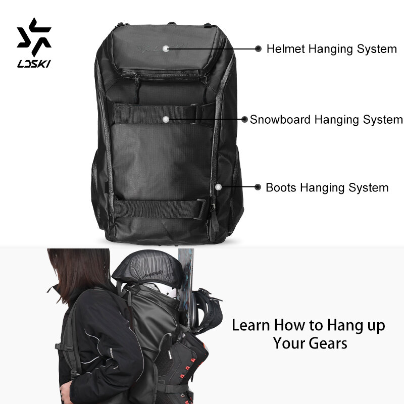 LDSKI Ski Backpack 25L Large Capacity WomenMen Waterproof Durable Travel Boot Bag Snow Luggage Hiking Pack Snowboard Accessories