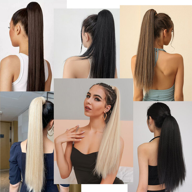 AZQUEEN 24 Inch Synthetic Straight Ponytail Hair Extensions Long Straight Heat Resistant Ponytail for Women Wig Hair Extensions