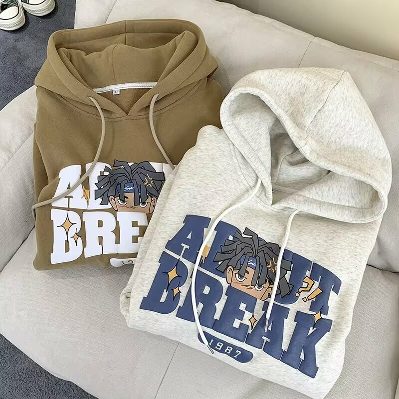 Letter Printing Long Sleeves Pullover Hooded Sweatshirt Loose Large Size Casual Tops