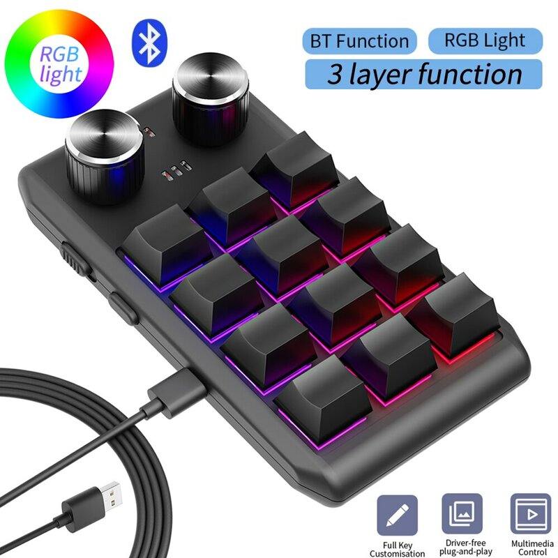 Programming Macro Custom 2 Knob Bluetooth Keyboard RGB 12 Key Copy Paste Mini Button Gaming Keypad Mechanical Hotswap Macropad