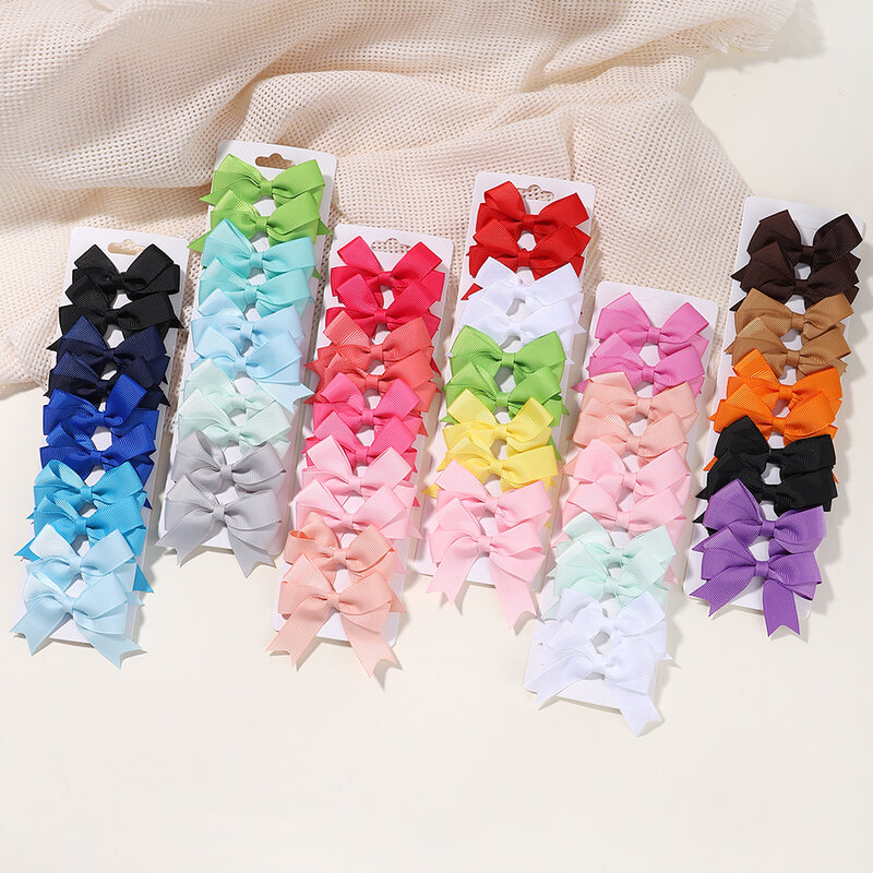 10Pcs/Set New Cute Ribbon Bowknot Hair Clips for Kids Handmade Nylon Bows Hairpin Barrettes Headwear Baby Girls Hair Accessories