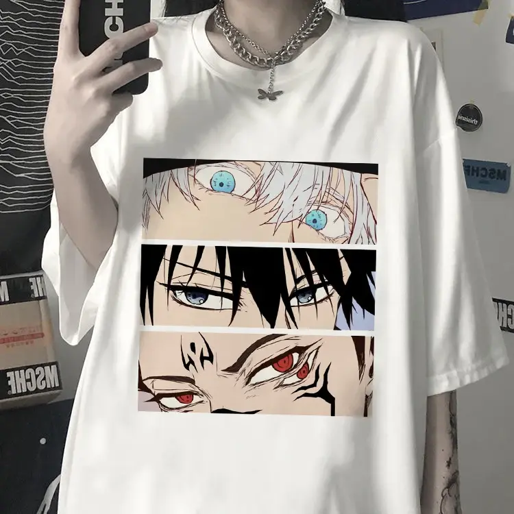 Koszule z nadrukiem japońskie Anime Jujutsu Kaisen letnia koszulka damska Gojo Satoru topy Yuji Itadori koszulki z nadrukami Unisex z krótkim rękawem