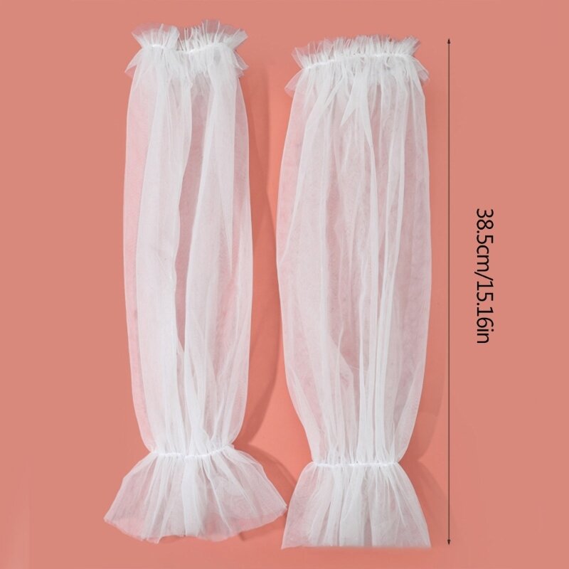 Guantes transparentes con volantes para novia, protectores de manos sexys, elásticos, con etiqueta, longitud hasta el codo, sin dedos