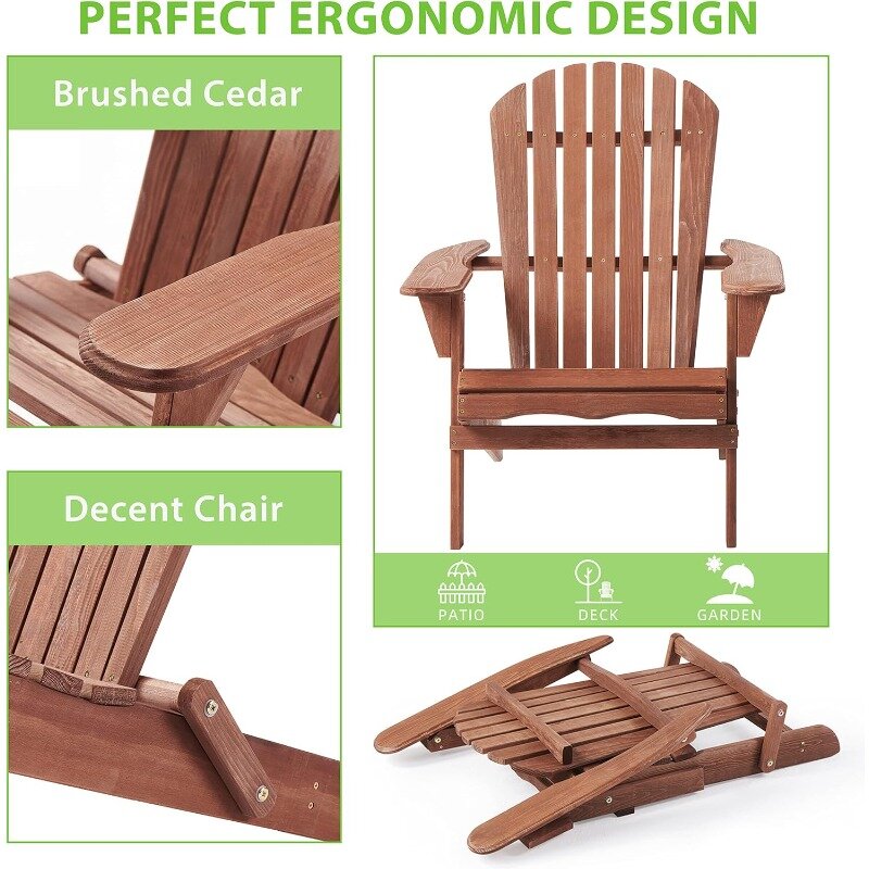 Wooden Folding Adirondack Chair, Half Pre-Assembled Wood Patio Lounge Chair for Outdoor Garden Backyard Porch Pool Deck Firepit