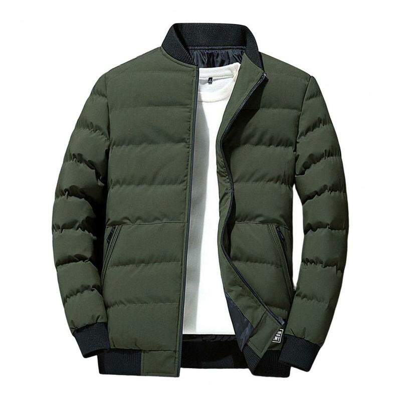 Men Jacket Solid Color Super Soft Zipper Coldproof Pockets Coat Baseball Jacket   Men Coat  Streetwear