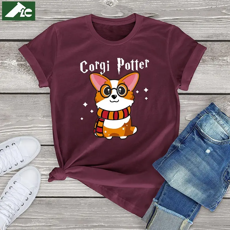 Coton Kawaii Corgi Potter t-shirt haut d'été femmes 2022 unisexe cadeau pour les amoureux de Corgi graphique t-shirt Femme mignon Streetwear 3XL