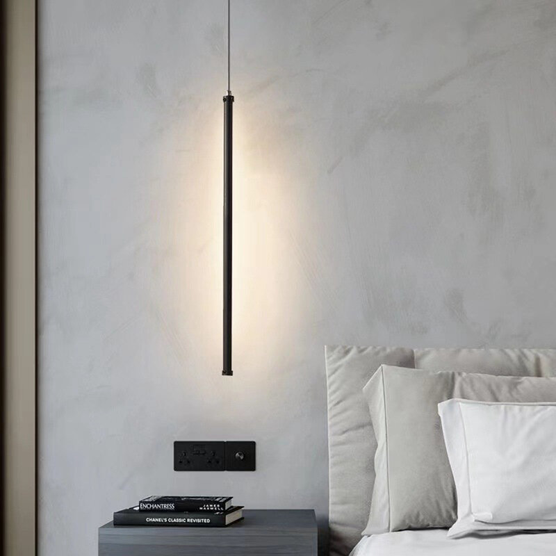 Modern LED Longer Pendant Lights Dining Room Bedroom Decor Bedside Black Background Hanging Lamp Chandeliers Line Strip Fixtures
