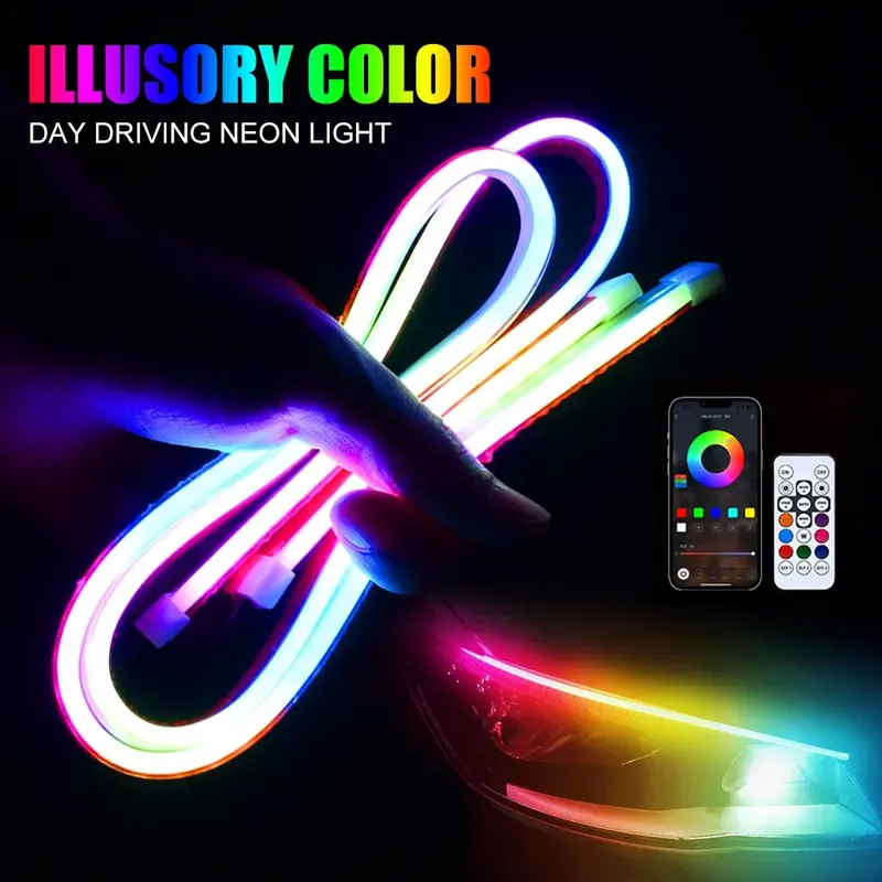 2 szt. Listwa oświetleniowa LED do jazdy dziennej RGB zdalnie sterowana kolorowa płynący sygnał skrętu dekoracyjna lampa wodoodporna