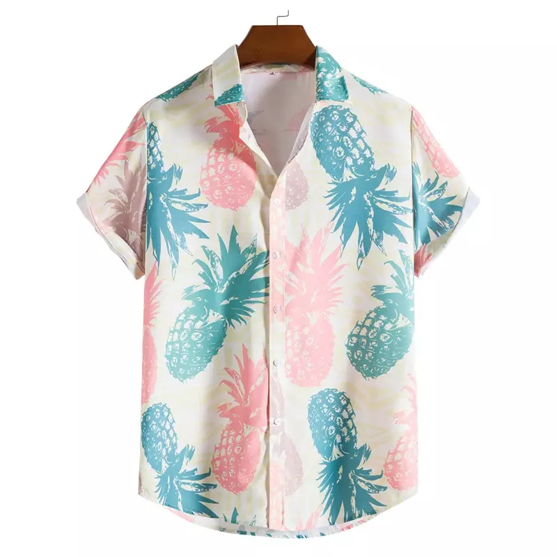 قميص هاواي رجالي ثلاثي الأبعاد مطبوع بالليمون ، أكمام قصيرة ، سريع الجفاف ، شاطئ ، فضفاض ، كاجوال ، عطلة ، قمم حفلات ، كبيرة الحجم ، قمم ،