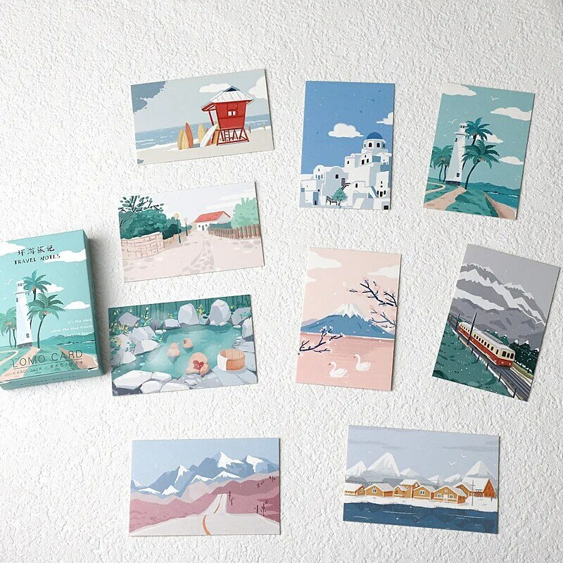 28pcs Memo Cards Mini cartolina Cartoon cartoline disegnate a mano biglietti di auguri blocchi per lettere buon natale Set di biglietti di compleanno