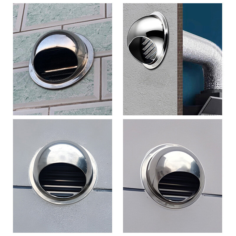 Air Vent Grille Stainless Steel Round Bull Nosed Extractor Wall Vent Outlet Exterior Wall Air Vent Cover Ducting Ventilation