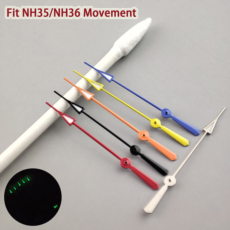 NH35 NH36 Second Hands 13MM Green Luminous Watch Hands Blue Orange Red Yellow Black Silver Needls Fit NH35 NH36 Movement