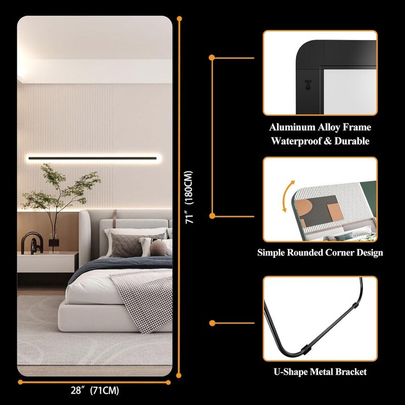 Full length floor mirror dimmable light,Tall full-size full-length mirror with light,freestanding mirror,touch control 63"x16"