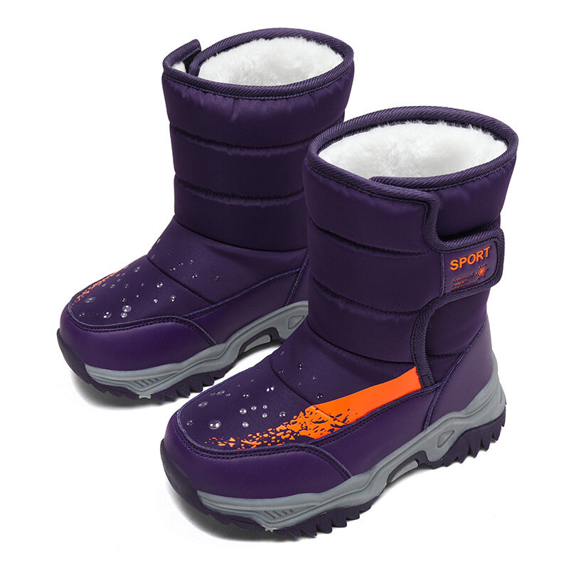Botas de nieve impermeables para niños y niñas, botines antideslizantes de felpa, cálidos, zapatos de invierno