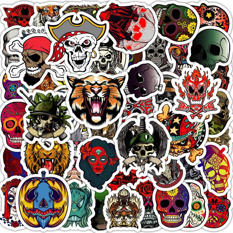 50 buah stiker grafiti seri tengkorak Punk cocok untuk helm Laptop Dekorasi Desktop mainan stiker DIY grosir