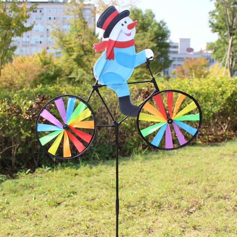 3D Large Snowman Santa On Bike Windmill Wind Spinner Whirligig Yard Garden Dropship