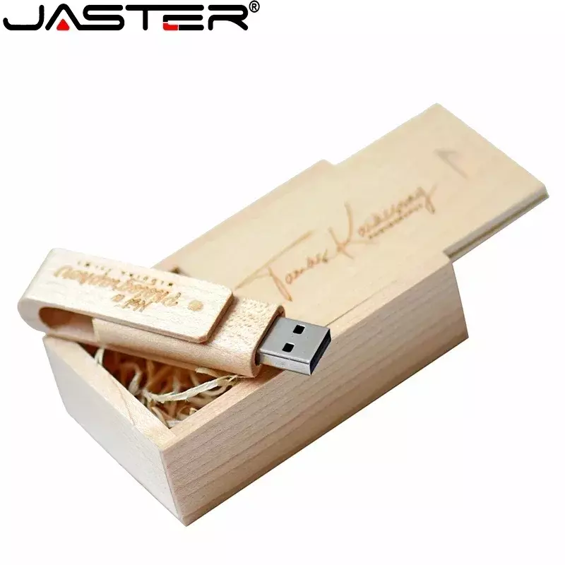 Jaster-木製の回転USBフラッシュドライブ,64GB,無料のカスタムロゴ,クリエイティブギフト,ラップトップ用のuディスク
