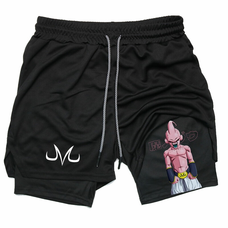 Pantalones cortos de entrenamiento para hombre, Shorts de compresión 2 en 1, secado rápido, doble cubierta, para correr, gimnasio, Anime, Verano