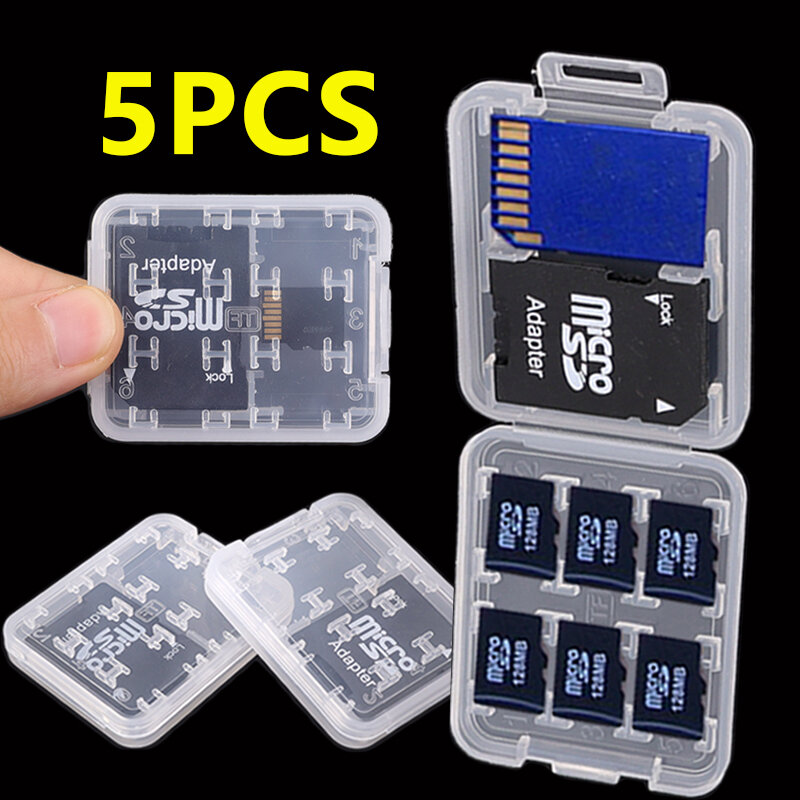 5/1pcs 8 in 1 Protector Holder Plastic Transparent mini For SD SDHC TF MS Memory Card Storage Case  Card Protecter Box Bag