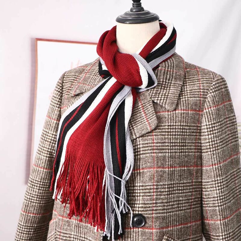 Echarpe-bufandas con borlas para hombre, bufanda a rayas con flecos, cálida, para negocios, para invierno