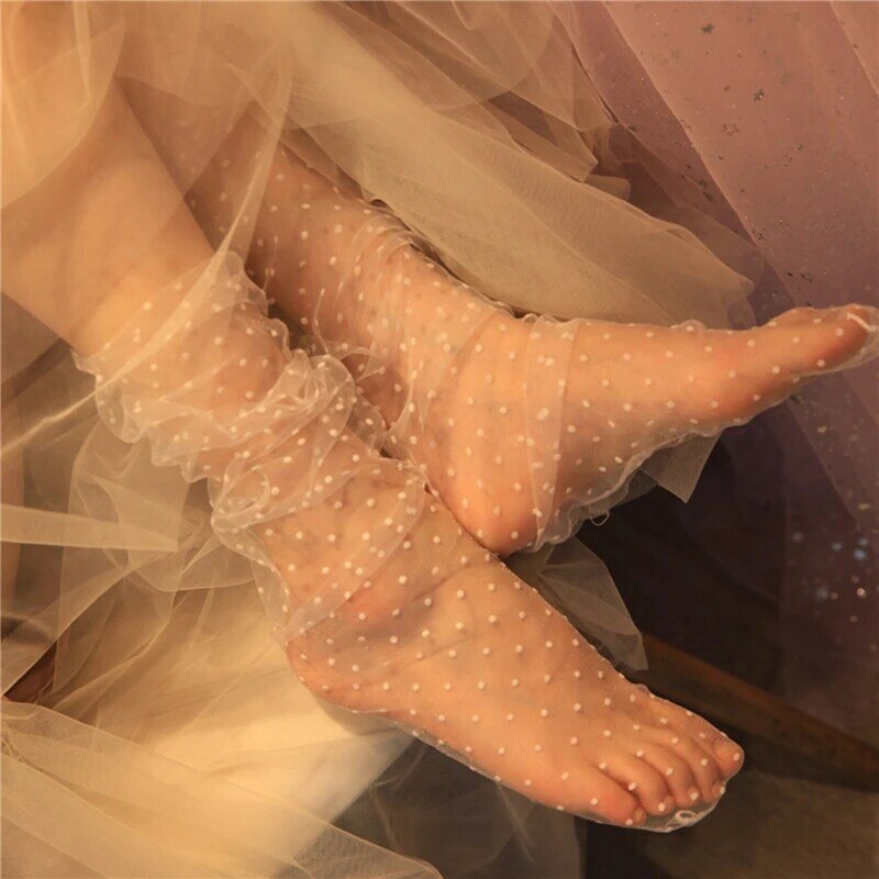 1 paar Sexy Dot Spitze Socken Frauen Transparent Mesh Socken Damen Ultra-Dünne Prinzessin Tüll Socken Weibliche Meias