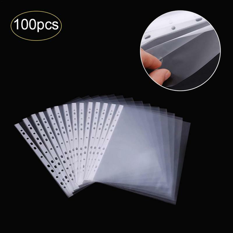 100pcs 11 holes Transparent Plastic Punched File Folders for A4 Documents Sleeves Leaf Documents Bag Protector Office Supplies