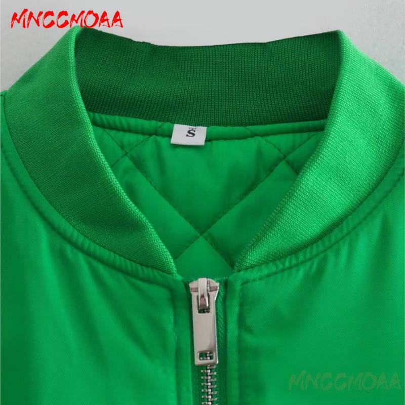 MNCCMOAA-Женская свободная хлопковая куртка-бомбер с воротником-стойкой, повседневные топы с длинным рукавом, Монохромное пальто, Зимняя мода, 2024 г.