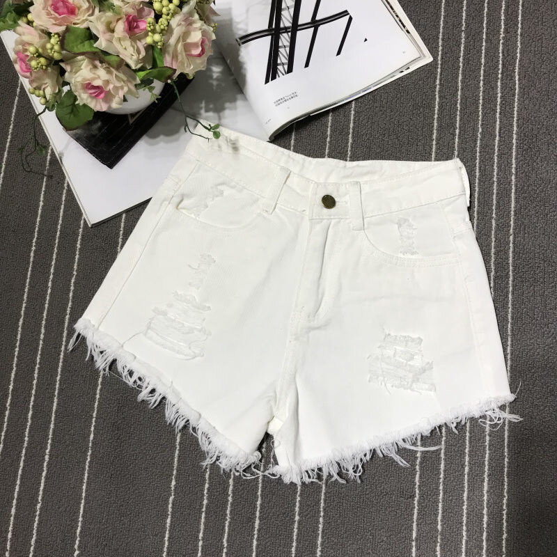New High Waist Tassel Broken Denim Shorts Female Summer Korean Version Raw Edge Wide Leg Loose Plus Size Jean Shorts Women