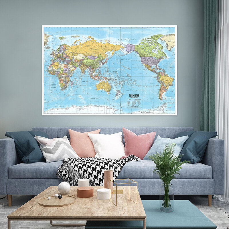 225*150ซม.2012 World แผนที่การเมือง Distribution ภาพวาดบนผืนผ้าใบรายละเอียดแผนที่ World ภาพโฮมออฟฟิศ Decor
