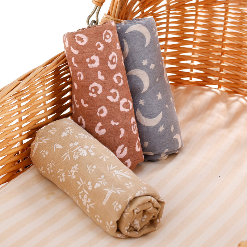 Kangobaby-Couverture d'emmaillotage en mousseline de coton bambou pour bébé, couette ronde pour nouveau-né, nouveau, 120x110cm, # My Soft Life #2024, ensemble de 3 pièces