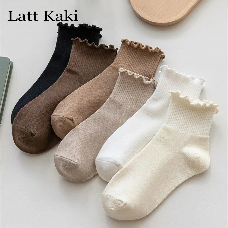 3 Paren/partij Leuke Sokken Voor Vrouwen Nieuwe Japanse Stijl Ademend Meisjes Korte Sokken Kawaii Solid Sokken Stroken Ruffle Sokken Casual