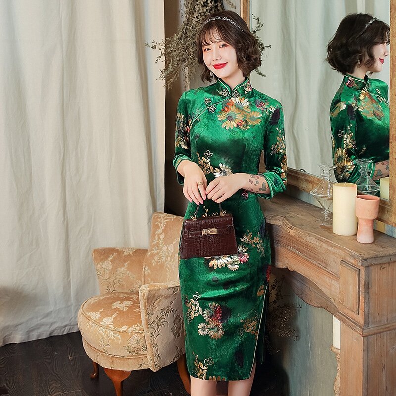 Einfache Elegante Cheongsam Verbessert Qipao Kleid Retro Täglichen Party Literarischen Chinesische Junges Mädchen Stil Kleid 2022