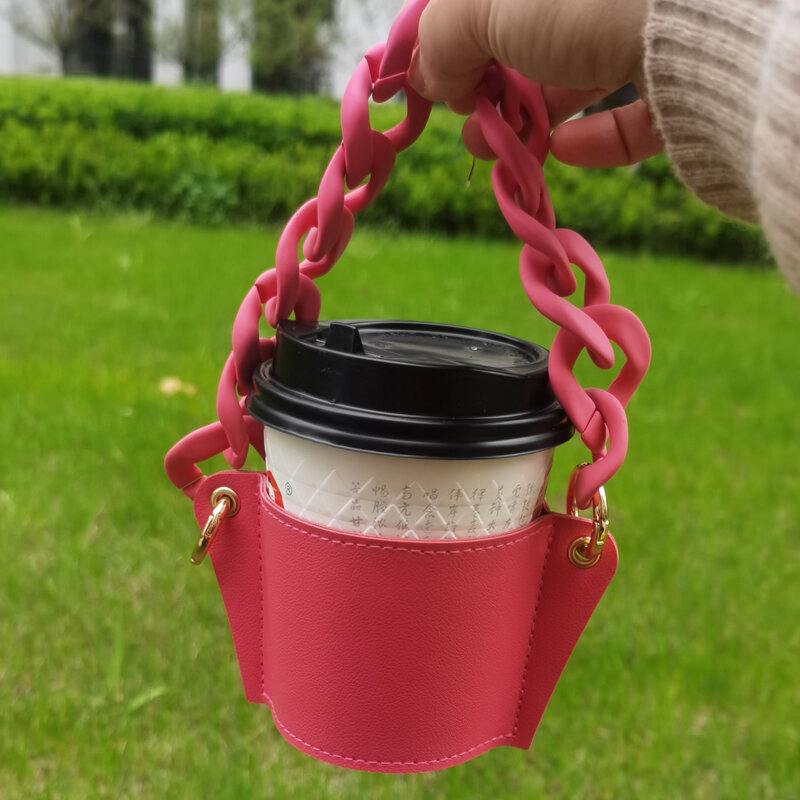 Fashional PU Leather Cup Holder Portable Glass Bottle Leather Cover Eco-friendly Coffee Cup Bag Detachable Chain Bottle Cover