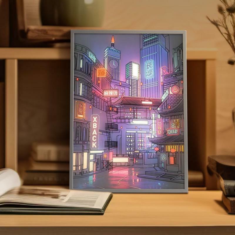 Obraz Led oświetlony miejski wystrój ścienny z przyciemniającym oświetleniem podświetla miasto w nocy obraz do salonu sypialni gabinet